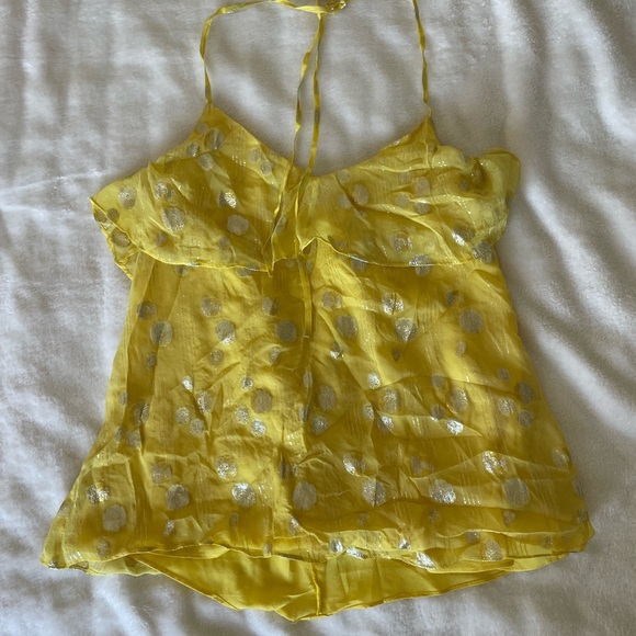 Line & Dot Yellow Silk Camisole with Silver Dots - Picture 1 of 10